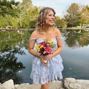 Elegant Light purple Lace Off-Shoulder Dress